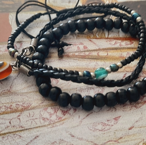 Set Of 3 Leather Bracelets With Evil Eye Bead - Picture 3 of 8